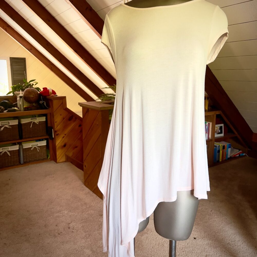 M - Bordeaux Pale Pink Asymmetrical Tee with Cap Sleeves